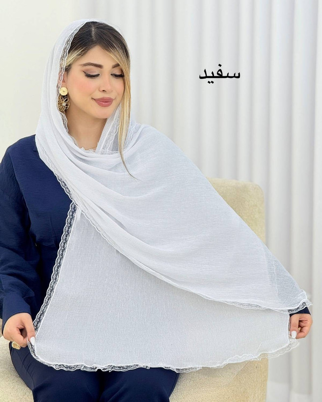 شال پلیسه زنانه مدل لبه توری