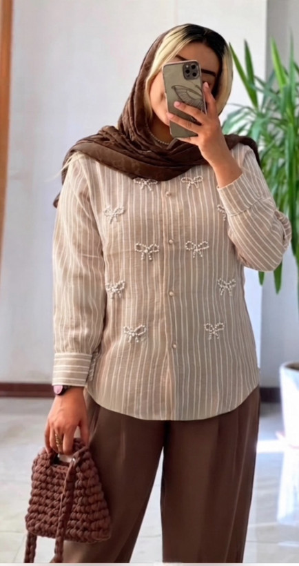 مانتو زنانه مروارید دوزی مدل پاپیون