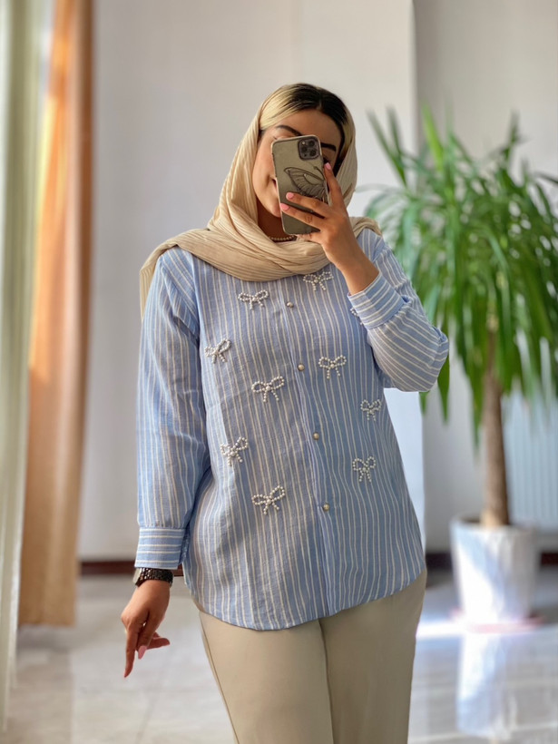 مانتو زنانه مروارید دوزی مدل پاپیون