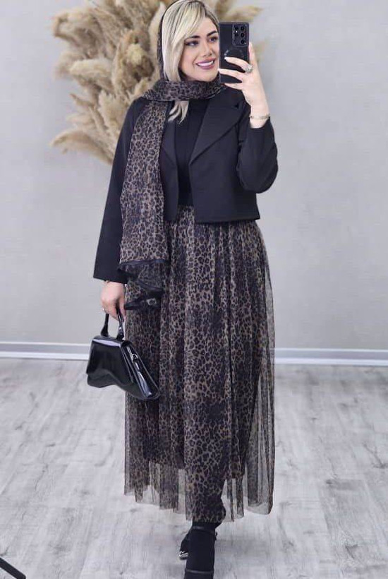 ست سه تیکه کت و دامن و شال زنانه مدل ترلان