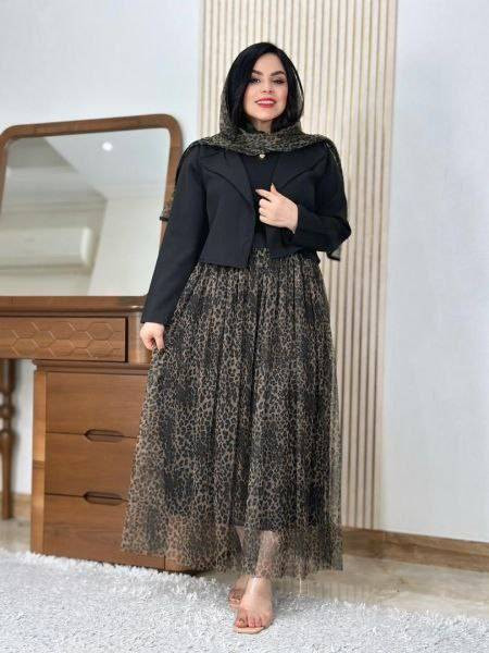 ست سه تیکه کت و دامن و شال زنانه مدل ترلان
