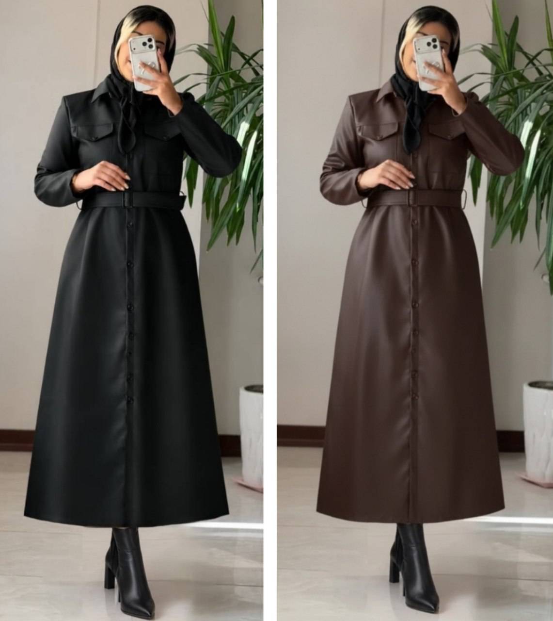 پالتو چرم زنانه بلند آتوسا