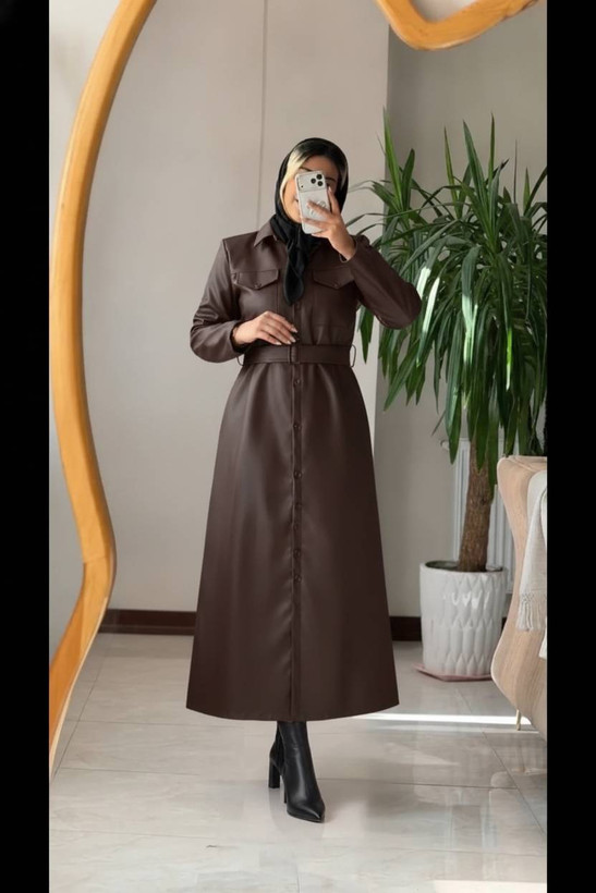 پالتو چرم زنانه بلند آتوسا