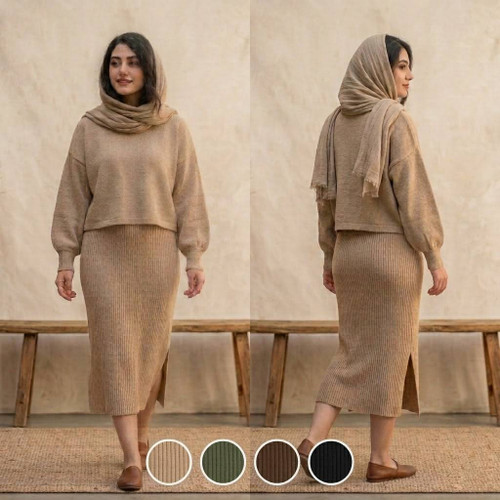 ست دو تیکه رویه و سارافون زنانه مدل بافت